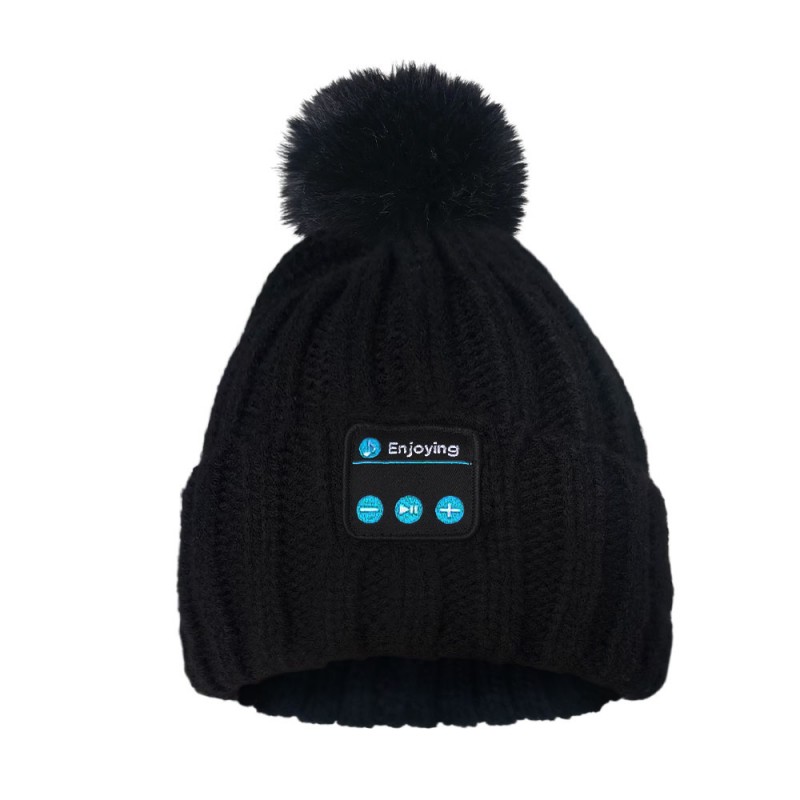 Bluetooth Beanie Hat Koptelefoon Zwart met bal