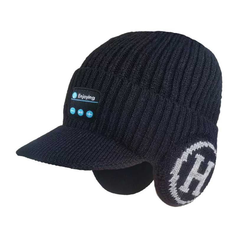 h-vorm met rand Bluetooth Beanie Hat Koptelefoon Zwart